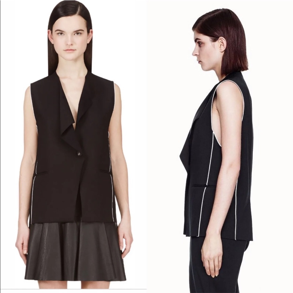 HELMUT LANG $415 Origami Vest Wool Jersey Jacket Black L Raw Edge Drape like new